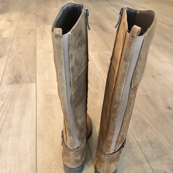 ✨SOLD✨New Suede Tan Leather Upper Knee High Riding Boots - Picture 3 of 9